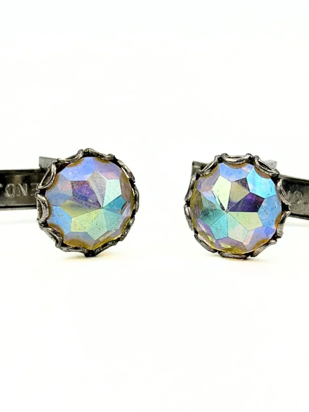 MCM Marked Pat Pend AB Crystals Silver Plated Evening Wear Cufflinks